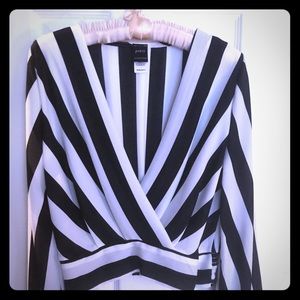 Privy Black/White Wrap Front Blouse
